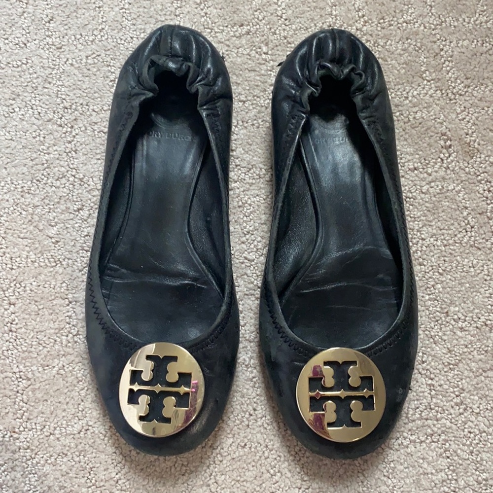 Tory Burch Reva Flat- Black Leather